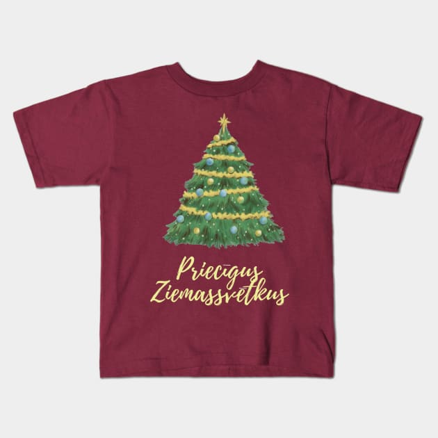 Priecīgus ziemassvētkus latviski latviešu valoda Kids T-Shirt by LukjanovArt